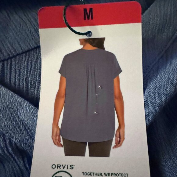 Orvis Womens Blue Button-Down Blouse With V-Neck & Short Sleeves Size Medium - Picture 6 of 7